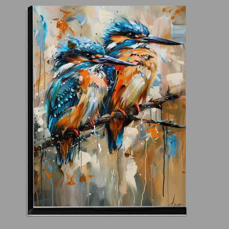 Buy Di-Bond : (Painted style of kingfishers on a perch branch)