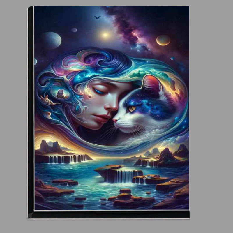 Buy Di-Bond : (A woman and a cat oceans with waves)