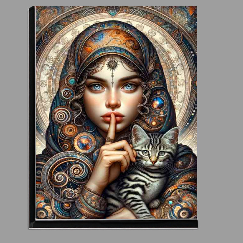 Buy Di-Bond : (A young woman with a Cat and wise gaze)