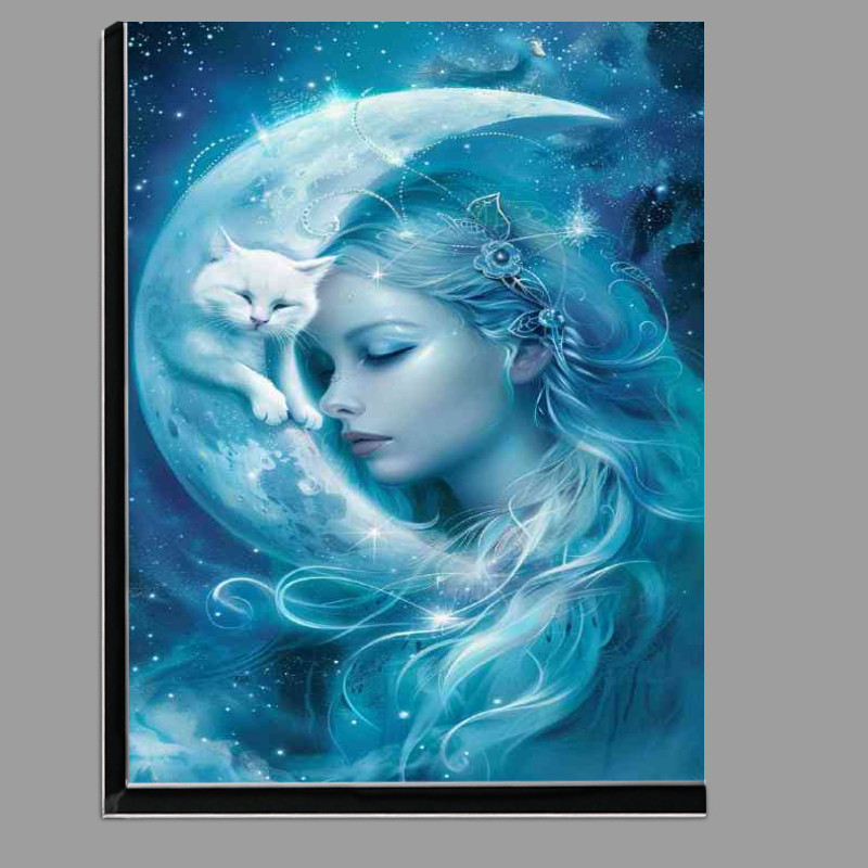 Buy Di-Bond : (Beautiful woman with a white cat in the moon stars)
