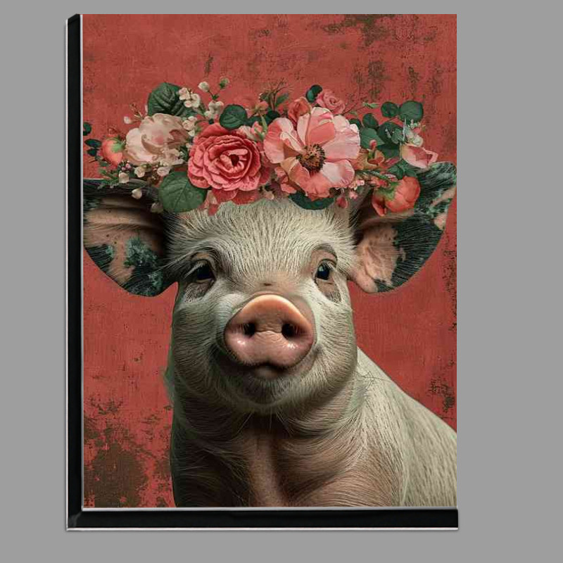 Buy Di-Bond : (Cartoon pig is wearing a flower crown and red background)