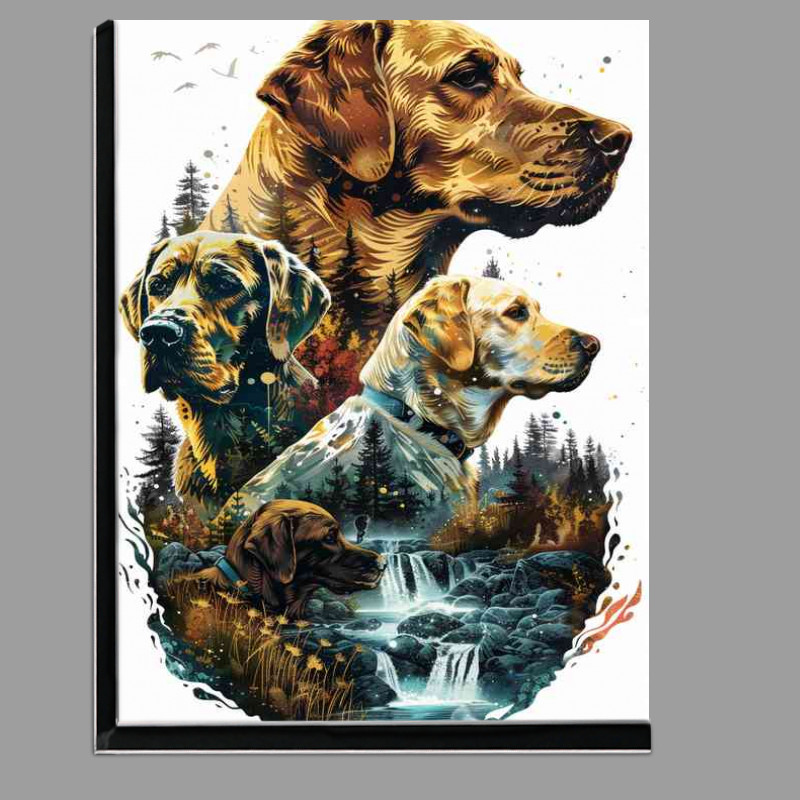 Buy Di-Bond : (Labrador Dogs in the waterfall)