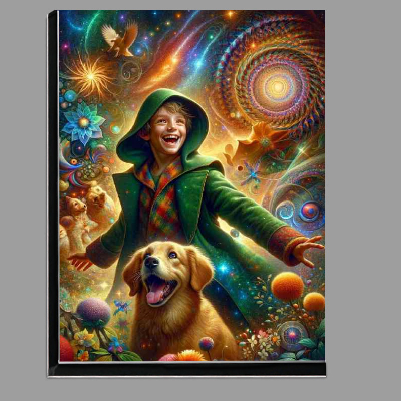 Buy Di-Bond : (Playful dog with bright eyes and joyful boy)
