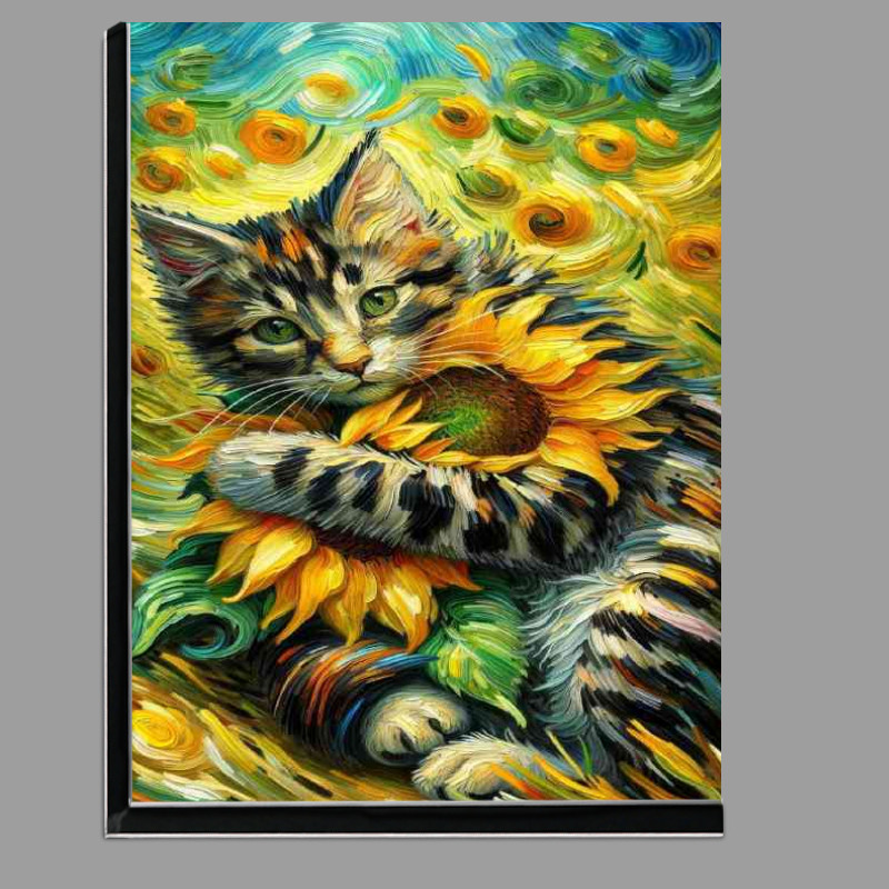 Buy Di-Bond : (Tabby kitten embracing a large sunflower)