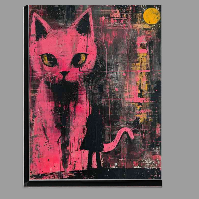 Buy Di-Bond : (The pink cat with yellow eyes street art)