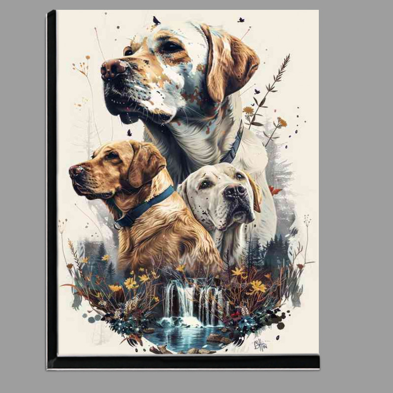 Buy Di-Bond : (Three labrador dogs forest)