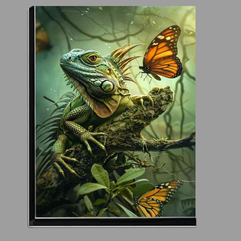 Buy Di-Bond : (Green lizard sits on a branch with two butterflies)