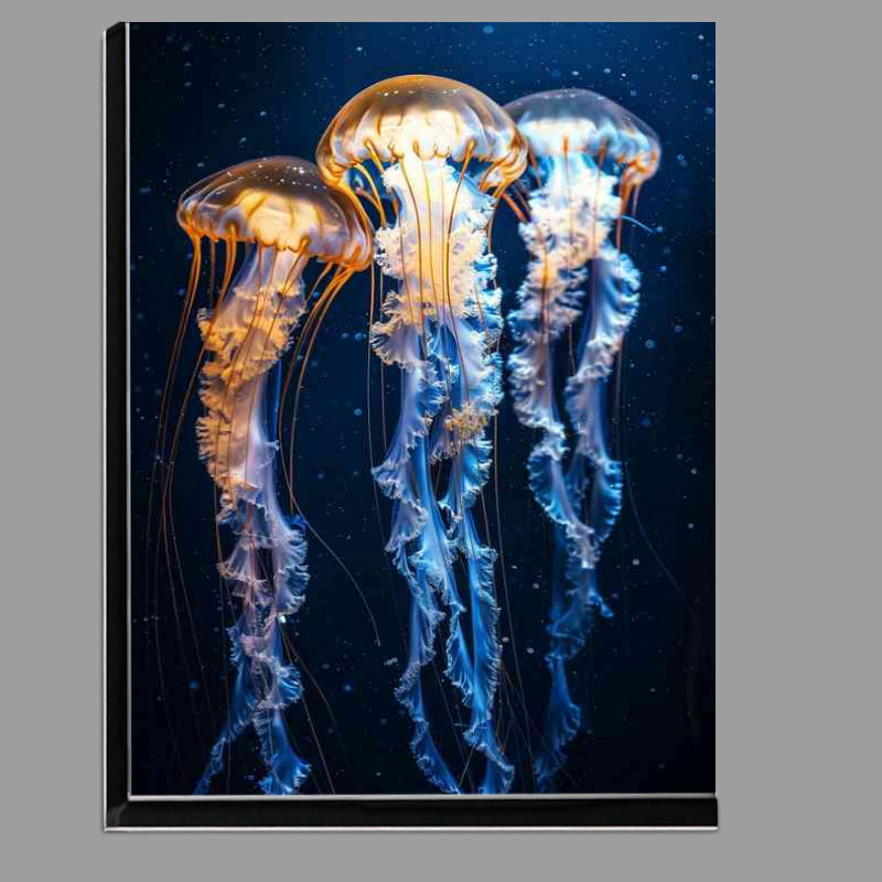 Buy Di-Bond : (Dark sea jellyfish dance gracefully with golden glow)