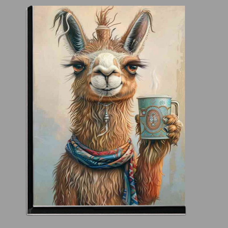 Buy Di-Bond : (Cute Llama enjoys a cup of coffee)
