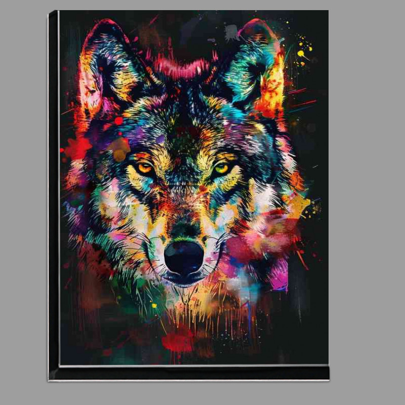 Buy Di-Bond : (Colorful wolf face with paint splashes on black)