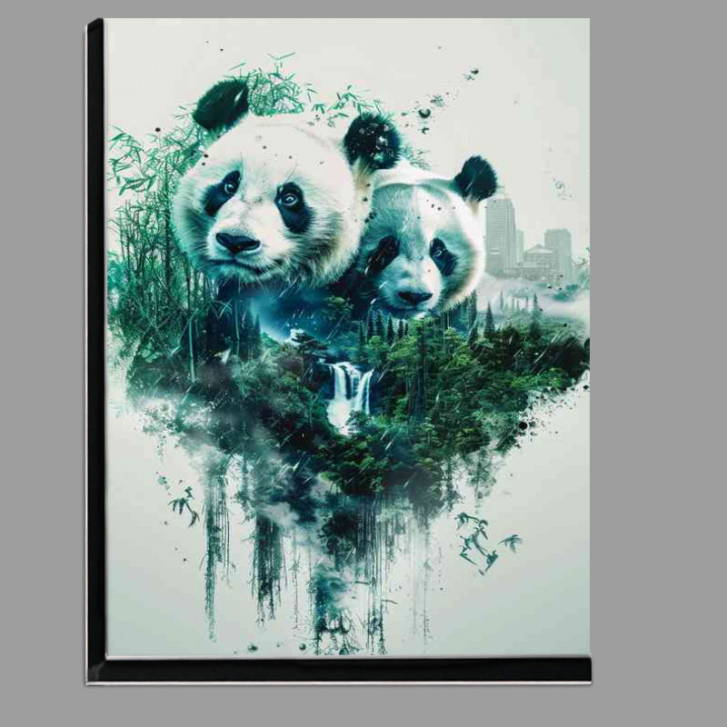 Buy Di-Bond : (Double exposure of two pandas in the jungle with bamboo)