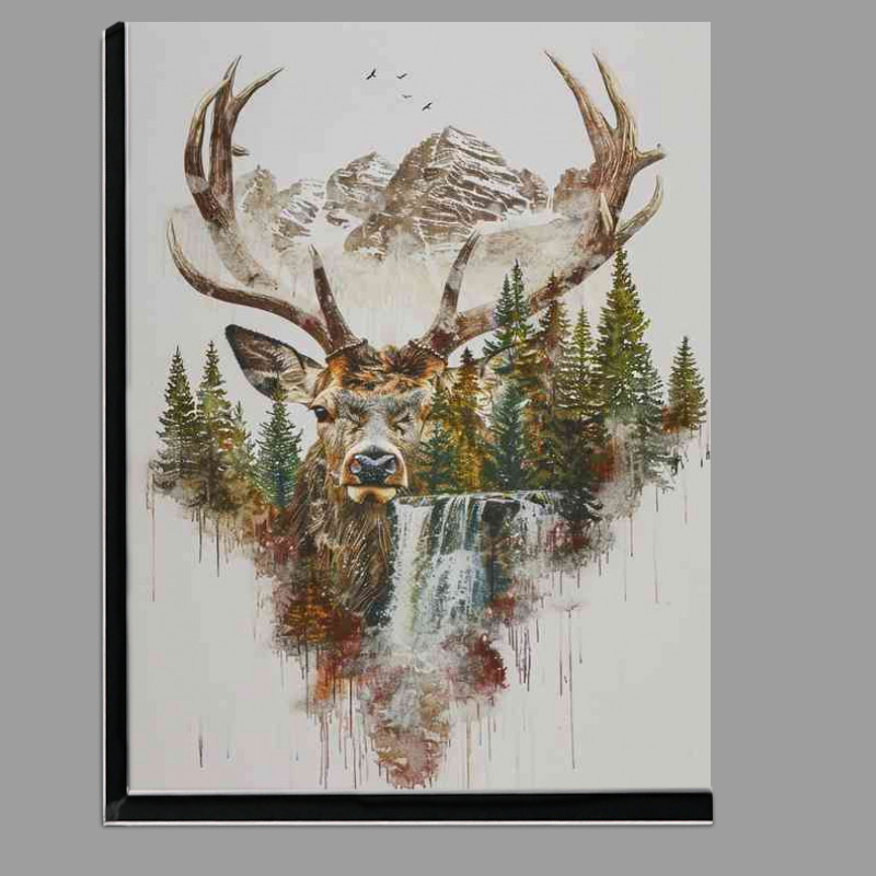 Buy Di-Bond : (Double exposure with a Deer head and waterfall)