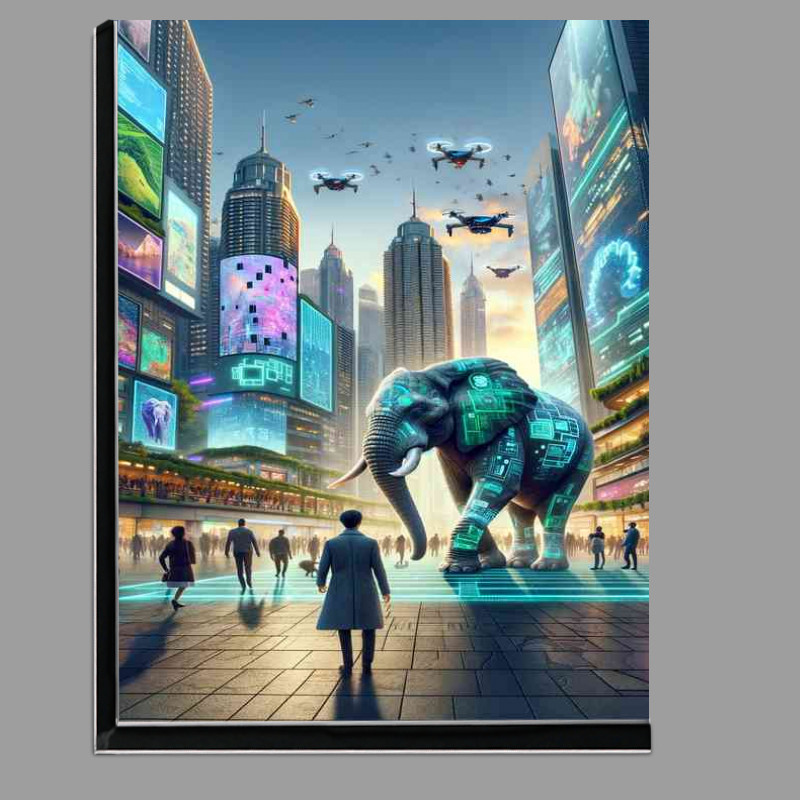 Buy Di-Bond : (Elephant walking through a bustling future city plaza)