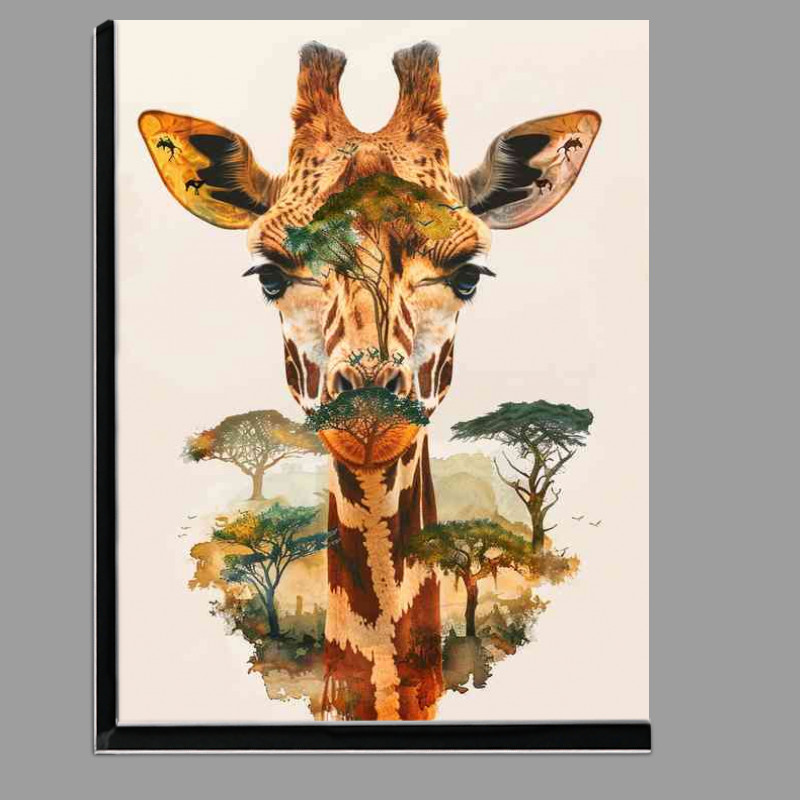 Buy Di-Bond : (Giraffe head in the trees double exposure)