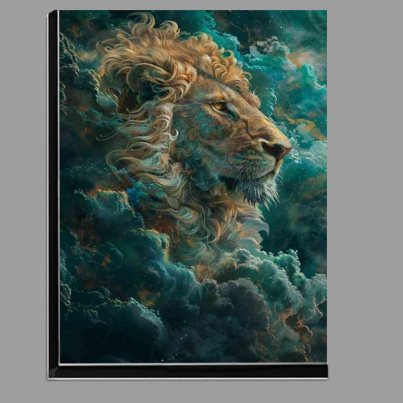 Buy Di-Bond : (Painting of a lion surrounded by blue and cloudy)