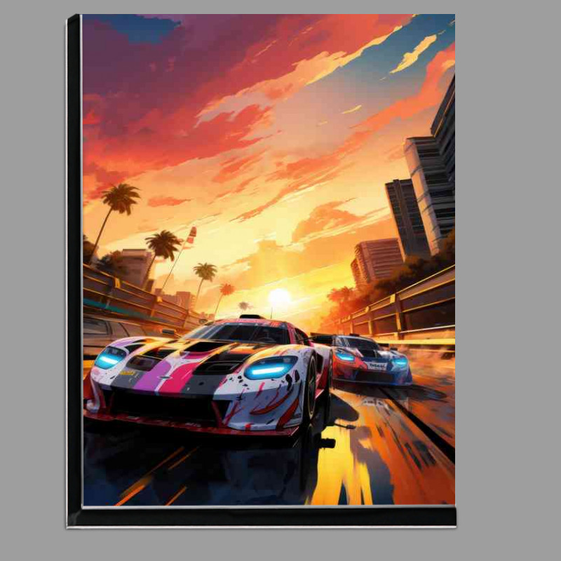 Buy Di-Bond : (Pink and black racing cars at sunset)