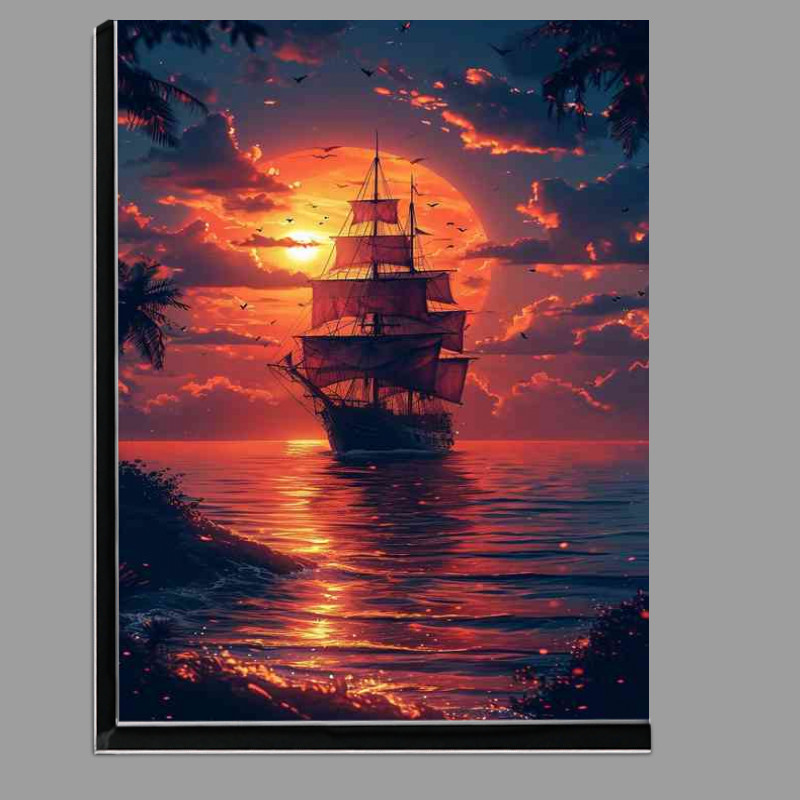 Buy Di-Bond : (Orange sunset with a docked pirate ship)