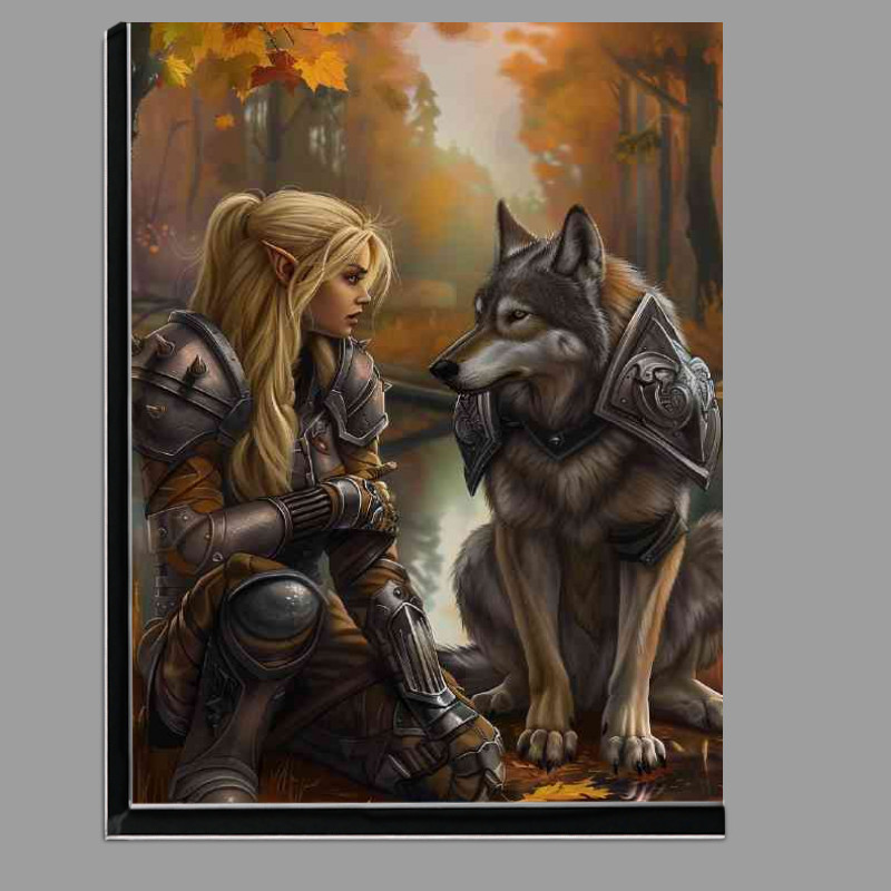Buy Di-Bond : (Blonde Elf girl in armor with strong Wolf)