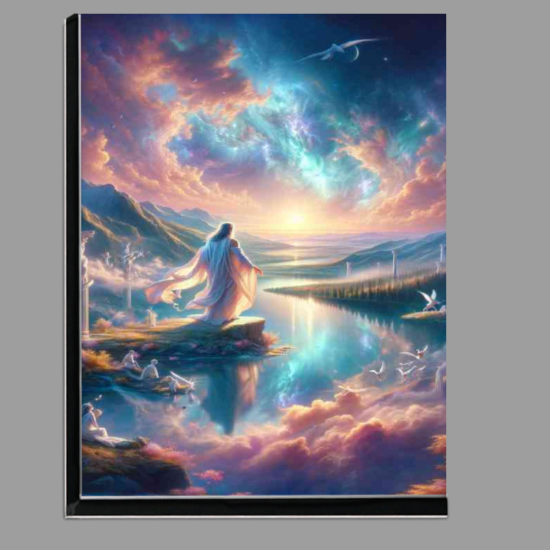 Buy Di-Bond : (Serene moment in a heavenly landscape featuring a god like figure)