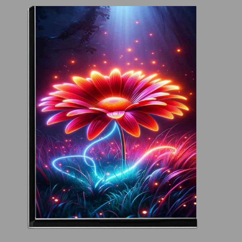 Buy Di-Bond : (Glowing neon daisy its petals a brilliant array of reds and oranges)