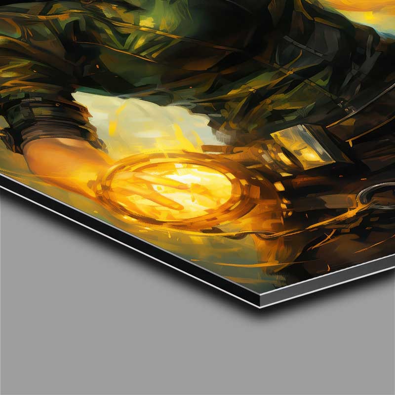 Buy Di-Bond : (black yellow and green artwork of a girl with a glowing ball)