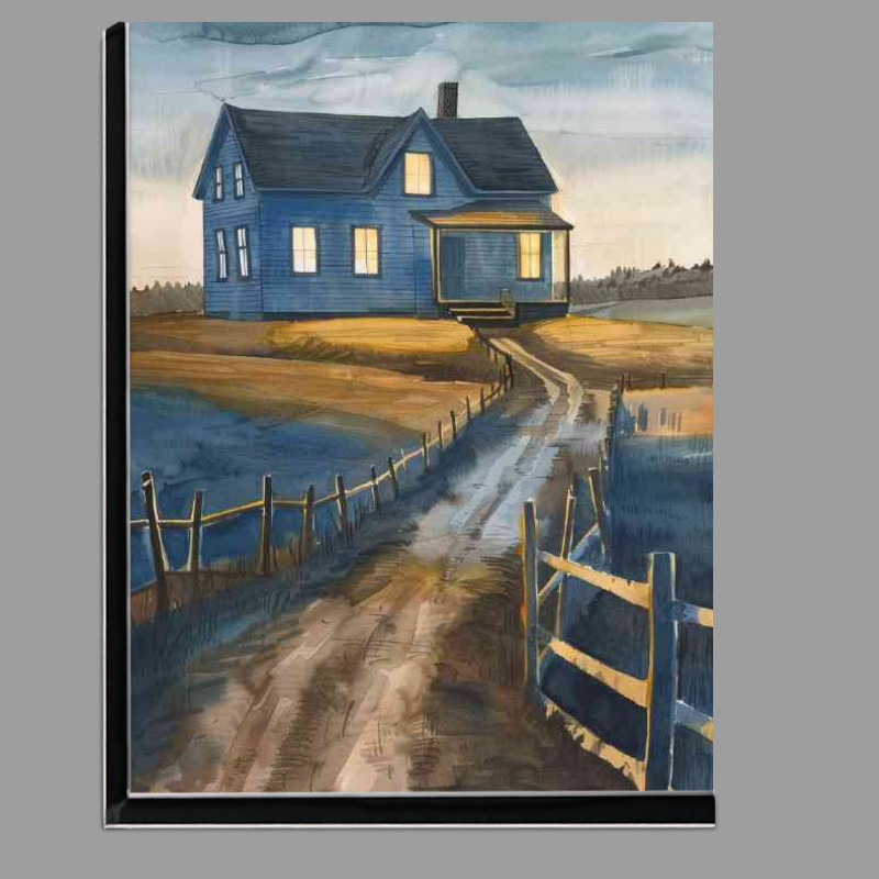 Buy Di-Bond : (Blue farmhouse with yellow light shining through)