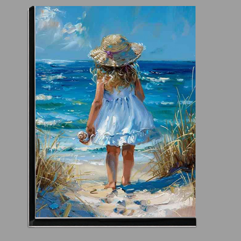 Buy Di-Bond : (Little girl in a white dress and sun hat walking to the beech)