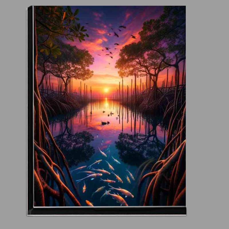 Buy Di-Bond : (Serene beauty of a coastal mangrove forest at sunset)