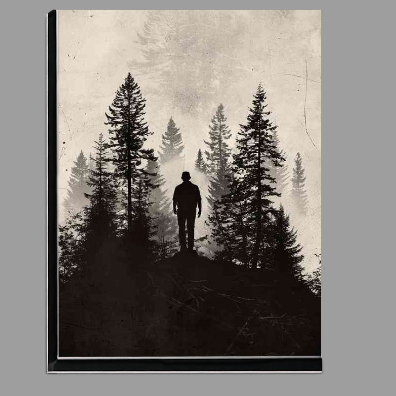 Buy Di-Bond : (The silhouette of a man walking through forest)