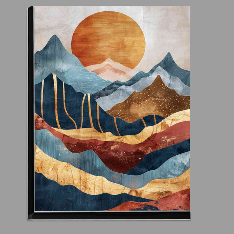Buy Di-Bond : (Abstract mountains and sun in earth tones with gold)