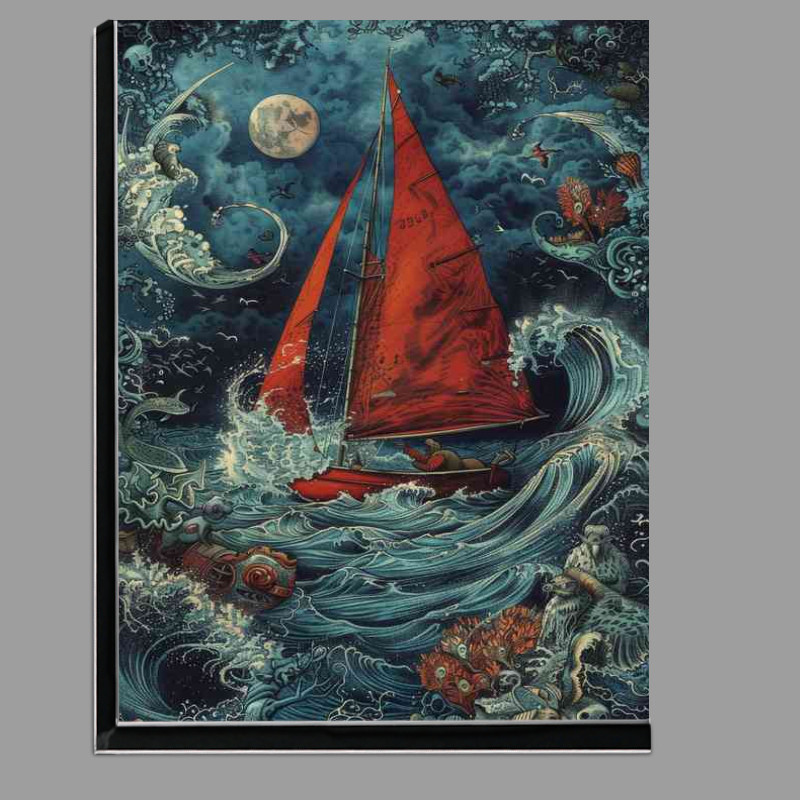 Buy Di-Bond : (A red sail boar surrounded by big sea vaves)