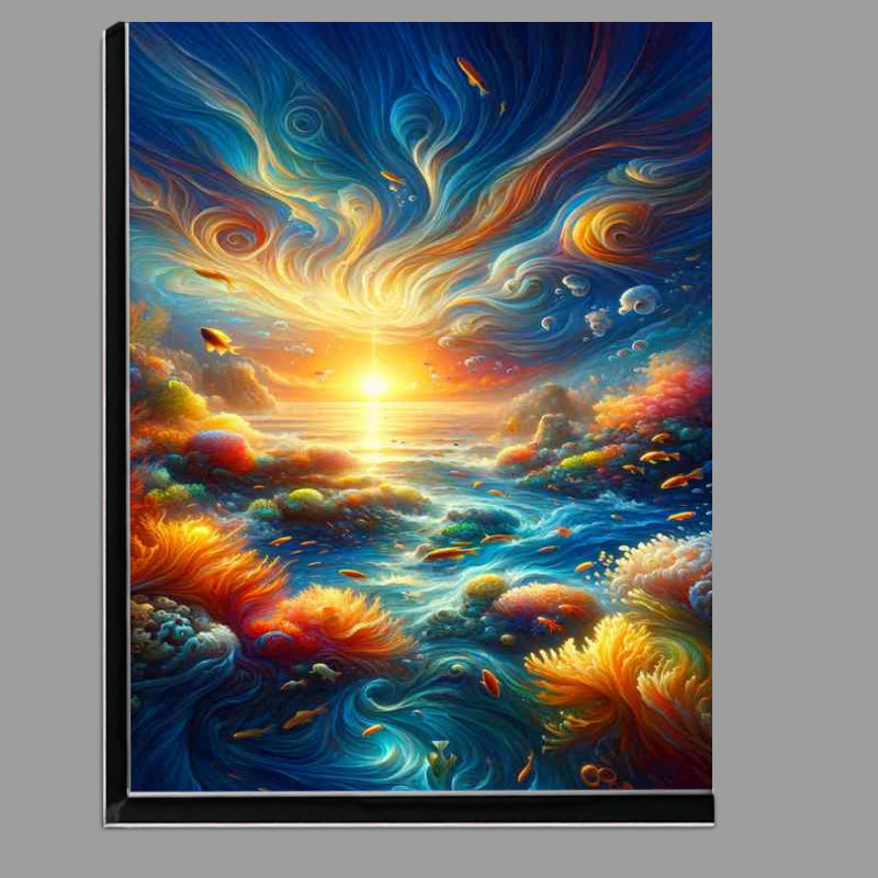 Buy Di-Bond : (Bustling coral reef teeming with life at sunrise)