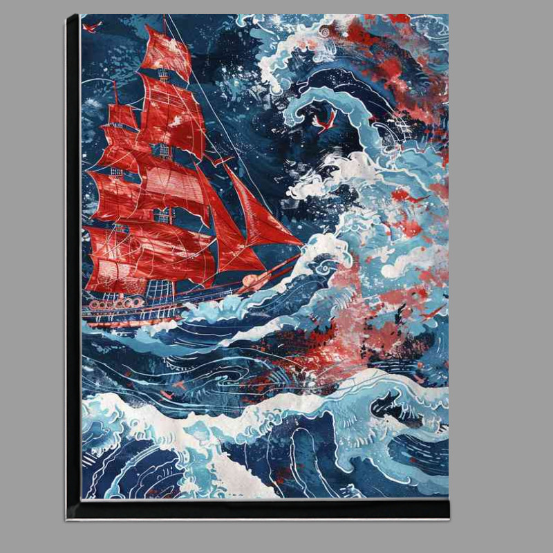 Buy Di-Bond : (The red boat with sails in the thick of big waves)
