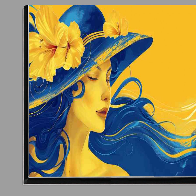 Buy Di-Bond : (Beautiful woman with flowers in her hat blue and yellow)