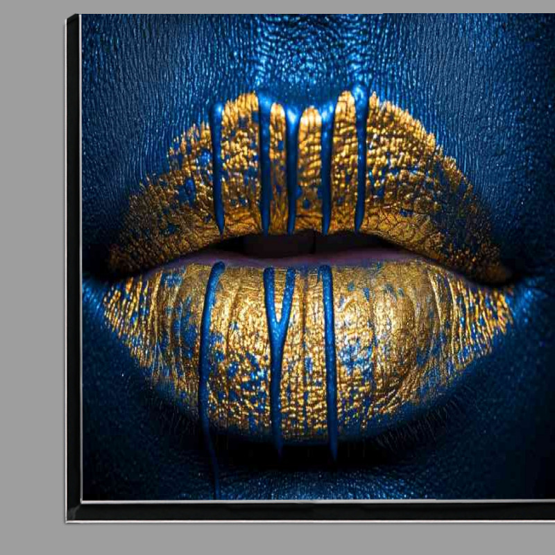 Buy Di-Bond : (Gold and blue drip lips bling in the style of surrea)