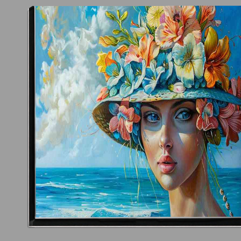 Buy Di-Bond : (Woman with flowers in her hat painting sea in background)