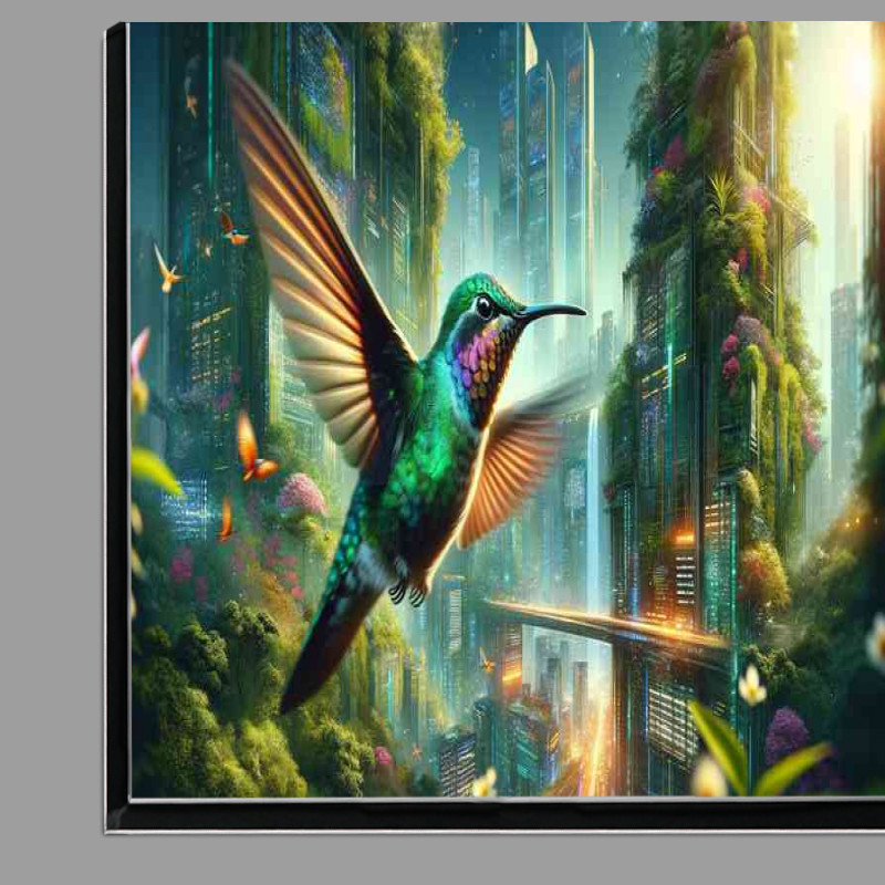 Buy Di-Bond : (Hummingbird in flight set against a futuristic city)