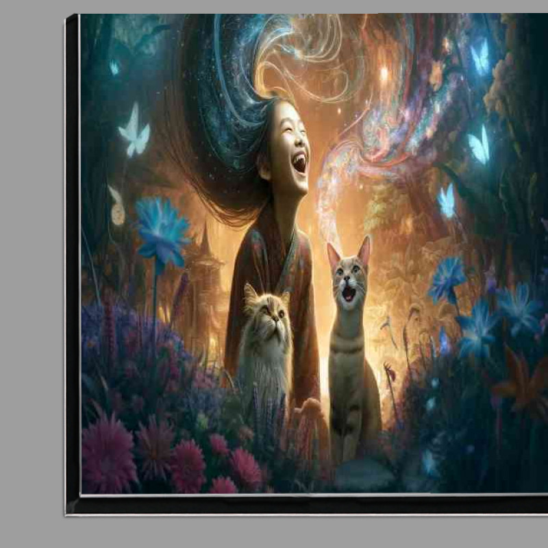 Buy Di-Bond : (A girl laughing with two cats in an enchanting environment)