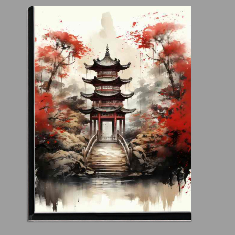 Buy Di-Bond : (Japanese temple of tori gate watercolor artwork)
