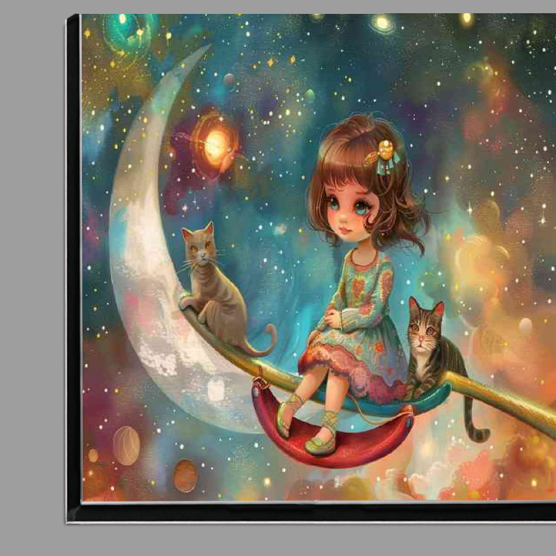 Buy Di-Bond : (A little girl with her cats is sitting on the moon)