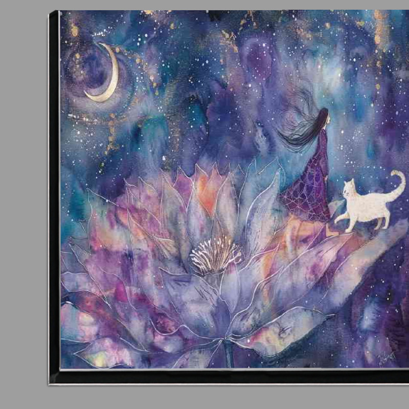 Buy Di-Bond : (A whimsical water lilly on in the sky white cat)