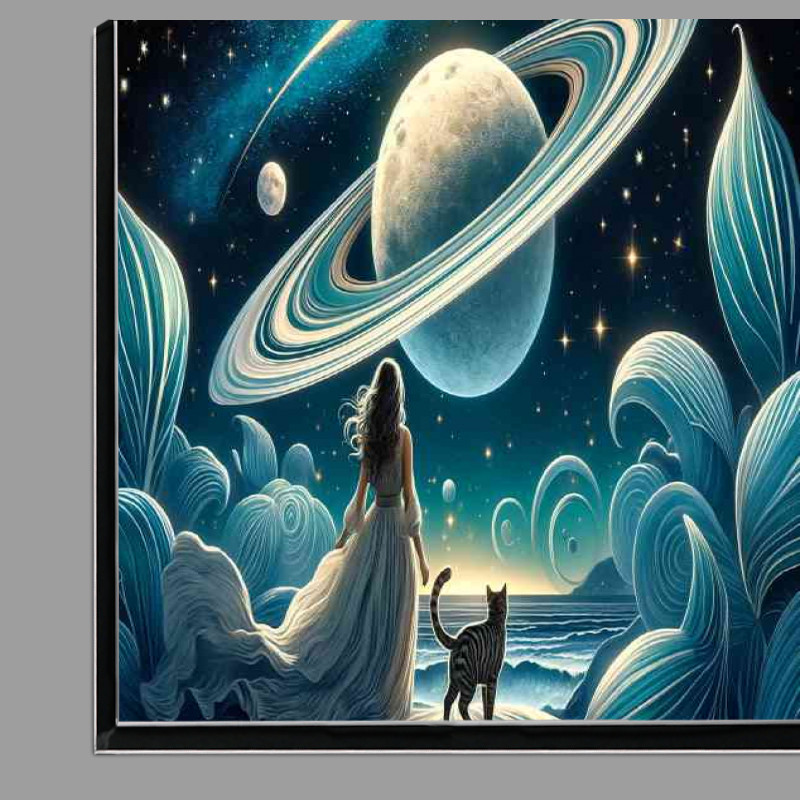 Buy Di-Bond : (A woman and cat in a flowing dress her gaze fixed on the planets)