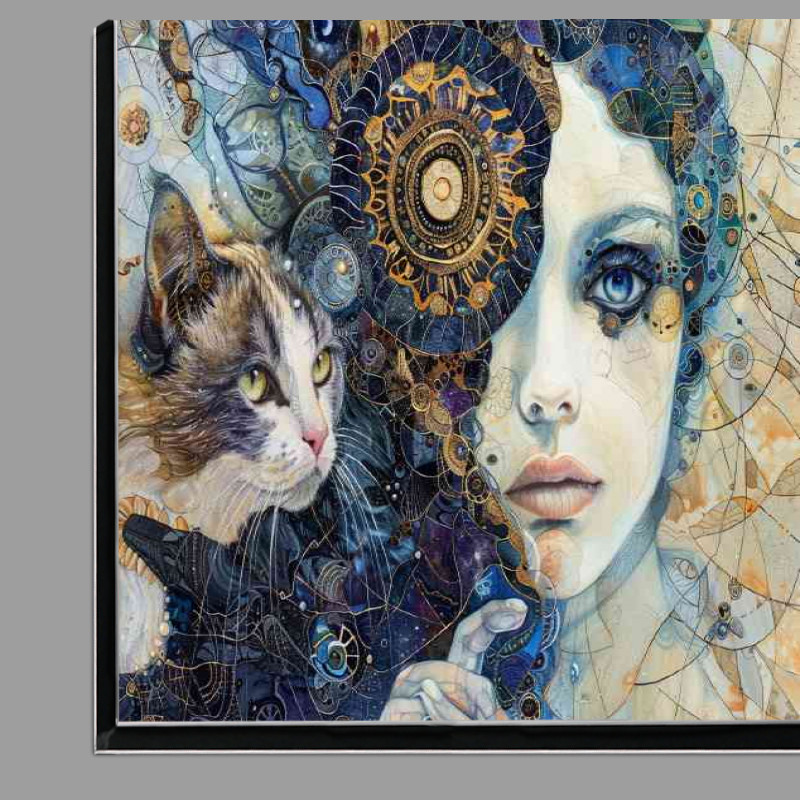 Buy Di-Bond : (A woman with a cat next to her face in an abstract style)