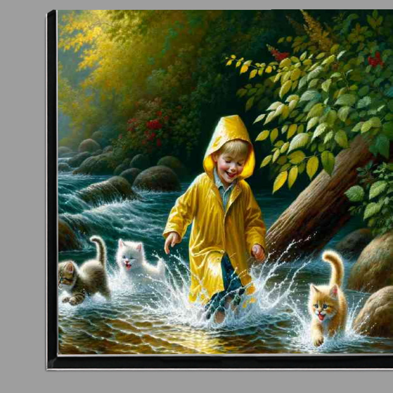 Buy Di-Bond : (A young child in a yellow raincoat splashing in a creek)