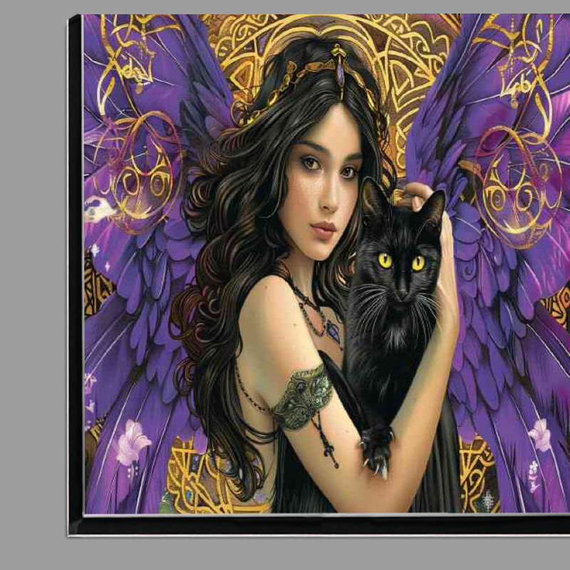 Buy Di-Bond : (Beautiful woman with angel wings holding a black cat)