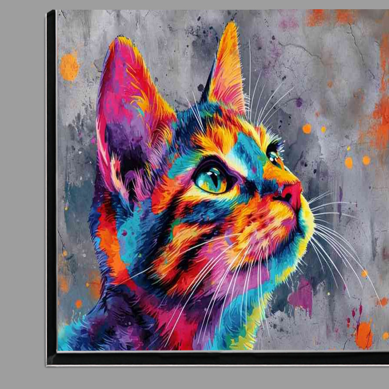 Buy Di-Bond : (Colorful cat gazing with a grey background)