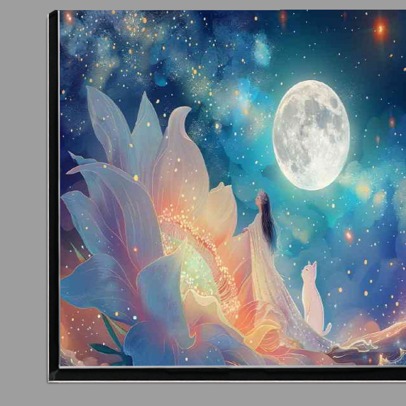 Buy Di-Bond : (Flowers in the sky with full moon and white cat)