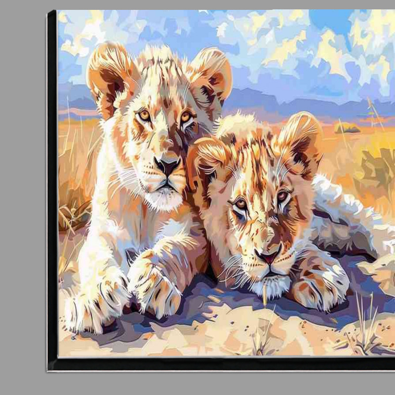 Buy Di-Bond : (A Pair of Lion Cubs in the desert sun)