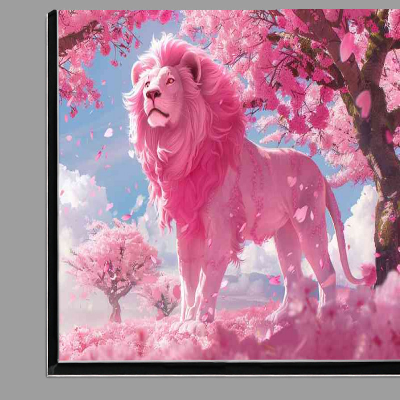 Buy Di-Bond : (A pink Lion standing under the cherry trees)