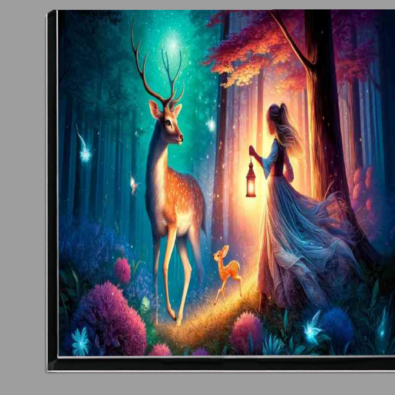 Buy Di-Bond : (A young girl with a lantern encountering a deer and its fawn)